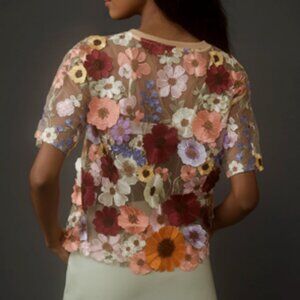 Dolan Left Coast Flower Appliqué Sheer T-Shirt Still on Anthro !